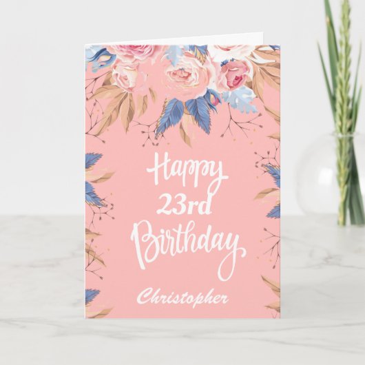 Carte 23e anniversaire Aquarelle Botanique Rose Floral (Devant)