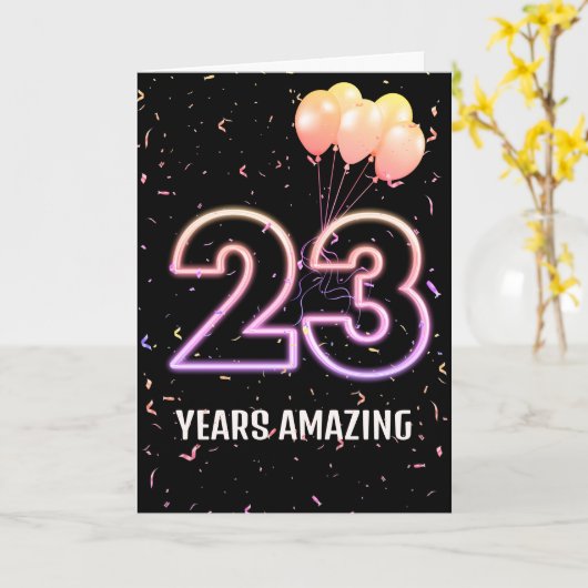 Carte 23e anniversaire Ballons et Confetti (Fleur jaune)