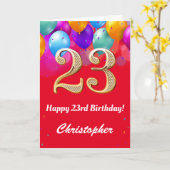 Carte 23e anniversaire Ballons rouges et dorés (Fleur jaune)