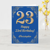 Carte 23e anniversaire Cadre Parties scintillant bleu et (Fleur jaune)