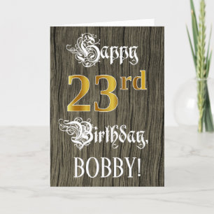 Carte 23e anniversaire : Faux Gold Look + Faux Wood Moti