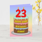 Carte 23e anniversaire — Fun Cake & Candles, avec nom pe (Fleur jaune)