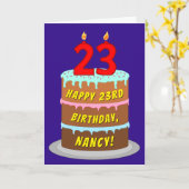 Carte 23e anniversaire : Gâteau et bougies amusants + No (Fleur jaune)