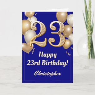Carte 23e anniversaire Marine Bleu et Ballons d'or Confe