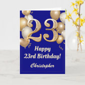Carte 23e anniversaire Marine Bleu et Ballons d'or Confe (Fleur jaune)