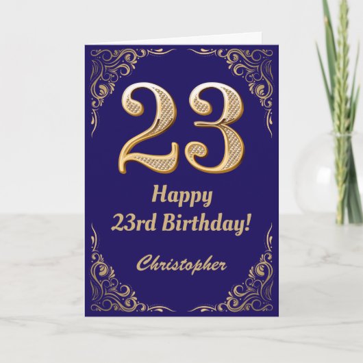Carte 23e anniversaire Marine Blue and Gold Parties scin (Devant)