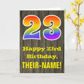 Carte 23e anniversaire : Rustic Faux Wood Look, Arc-en-c (Fleur jaune)