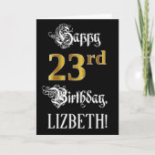 Carte 23e anniversaire — Script fantaisie; look or Faux; (Devant)