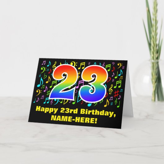 Carte 23e anniversaire : Symboles de musique colorée et  (Devant)