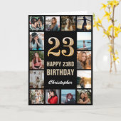 Carte 23e Joyeux Anniversaire Black and Gold Photo Colla (Fleur jaune)