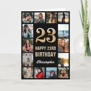 Carte 23e Joyeux Anniversaire Black and Gold Photo Colla