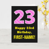 Carte 23rd Birthday: Pink Stripes and Hearts "23" + nom (Fleur jaune)