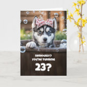 Carte 23rd Cute and Funny Husky Happy Birthday (Fleur jaune)