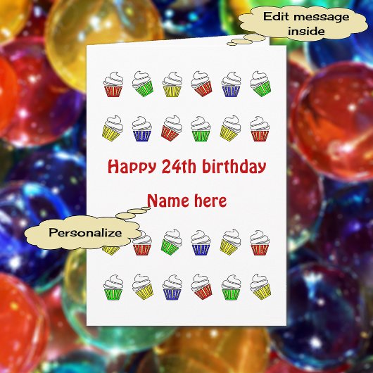 Carte 24 ans de cupcakes personnalisés
