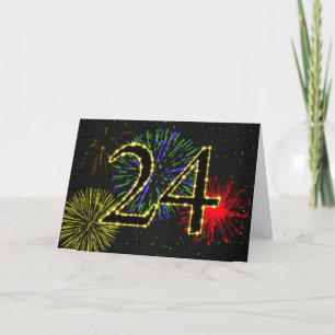 Carte 24e anniversaire avec feux d'artifice