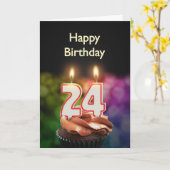 Carte 24e anniversaire avec gâteau et bougies (Fleur jaune)