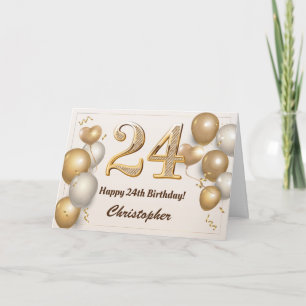 Carte 24e anniversaire Ballons d'or et Confetti Annivers