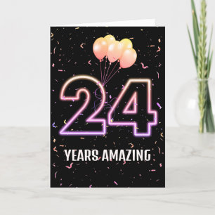 Carte 24e anniversaire Ballons et Confetti