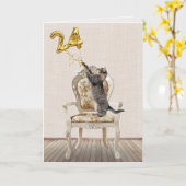Carte 24e anniversaire Ballons et Tabby Cat (Fleur jaune)