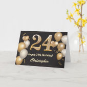 Carte 24e anniversaire Ballons noirs et or Anniversaire (Fleur jaune)