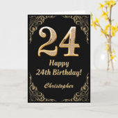 Carte 24e anniversaire Black and Gold Parties scintillan (Fleur jaune)