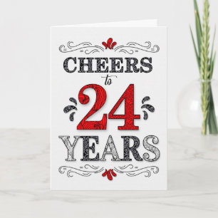 Carte 24e anniversaire Cheers en Motif noir blanc rouge