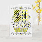 Carte 24e anniversaire en Teardrop de rayures jaune et n (Fleur jaune)