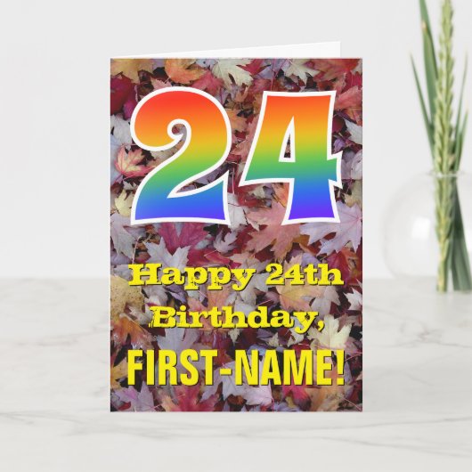 Carte 24e Anniversaire ; Feuilles d'automne rustiques ;  (Devant)