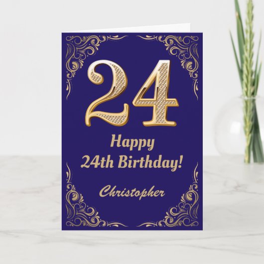 Carte 24e anniversaire Marine Blue and Gold Parties scin (Devant)