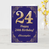 Carte 24e anniversaire Marine Blue and Gold Parties scin (Fleur jaune)