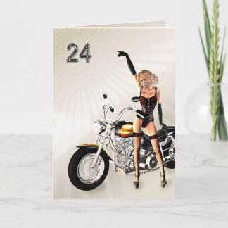 Carte 24e anniversaire, moto et fille