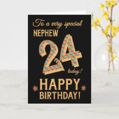 Carte 24e anniversaire, Nephew, Effet or sur Noir (Fleur jaune)