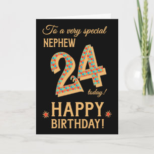 Carte 24e anniversaire, Nephew, Effet or sur Noir