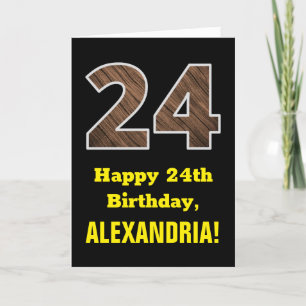 Carte 24e anniversaire : Nom, Faux Wood Grain Motif "24"