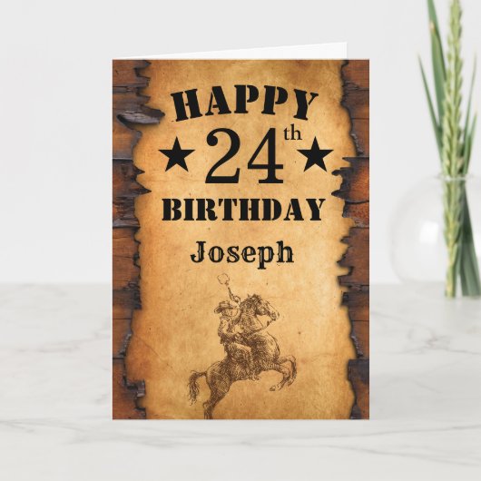 Carte 24e anniversaire Pays rustique Western Cowboy Hors (Devant)