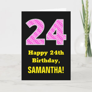 Carte 24e anniversaire : Pink Stripes and Hearts "24" + 