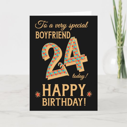 Carte 24e anniversaire, pour Boyfriend, Effet or sur Noi (Devant)