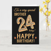 Carte 24e anniversaire, pour Frère, Effet or sur Noir (Fleur jaune)