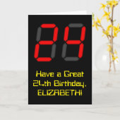 Carte 24e anniversaire : Style d'horloge numérique rouge (Fleur jaune)