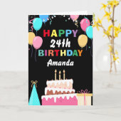 Carte 24e Joyeux anniversaire Ballons colorés Gâteau noi (Fleur jaune)