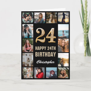 Carte 24e Joyeux Anniversaire Black and Gold Photo Colla
