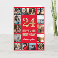 24e Joyeux Anniversaire Collage photo rouge et or