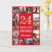 Carte 24e Joyeux Anniversaire Collage photo rouge et or (Fleur jaune)