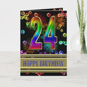 Carte 24ème anniversaire avec bulles arc-en-ciel et feux