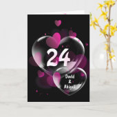 Carte 24ème Anniversaire Bulles cardiaques sur Noir (Fleur jaune)