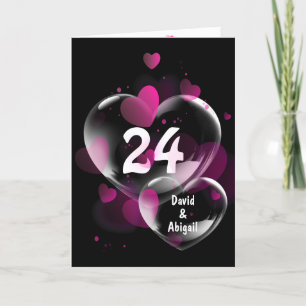 Carte 24ème Anniversaire Bulles cardiaques sur Noir