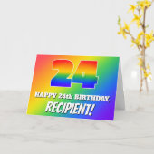 Carte 24th Birthday: Multicolored Rainbow Pattern # 24 (Fleur jaune)