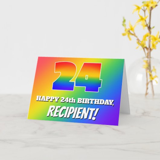 Carte 24th Birthday: Multicolored Rainbow Pattern # 24 (Fleur jaune)