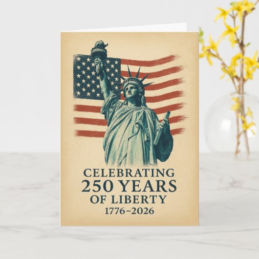 Carte 250 Anniversaire Statue de la Liberté sur le drape (Fleur jaune)