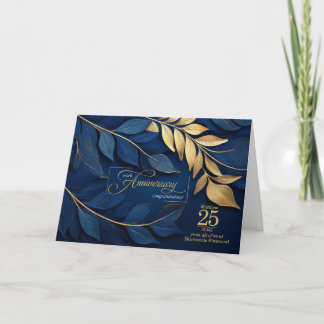 Carte 25 ans Anniversaire de l'employé Bleu Botanique PE